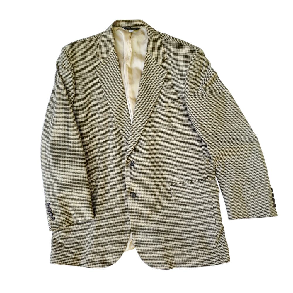 Vintage LL Bean Blazer Ivy Prep Tan Green Houndstooth Check Sport Coat 46L